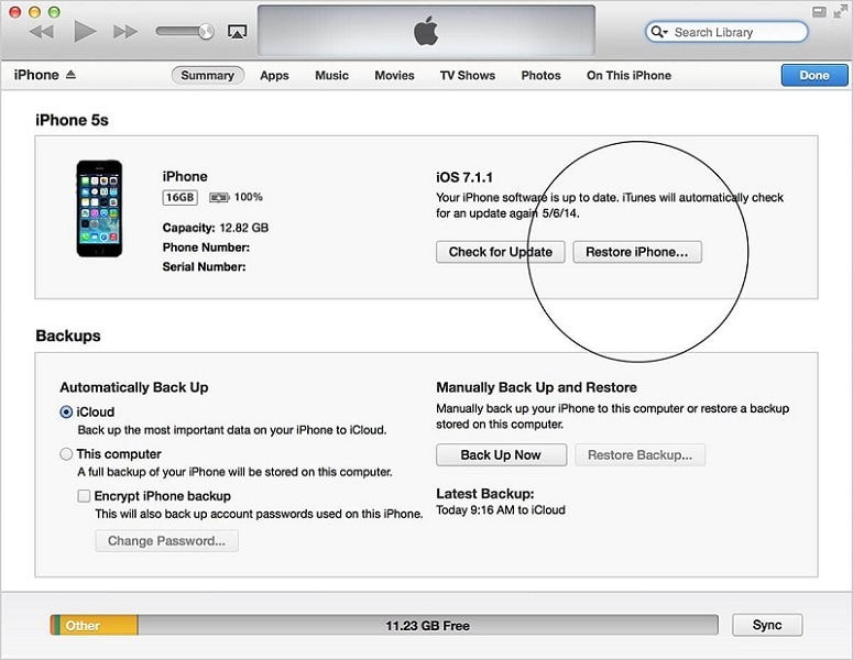 restaurar el iPhone con iTunes