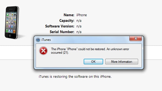 iphone não pode ser restaurado