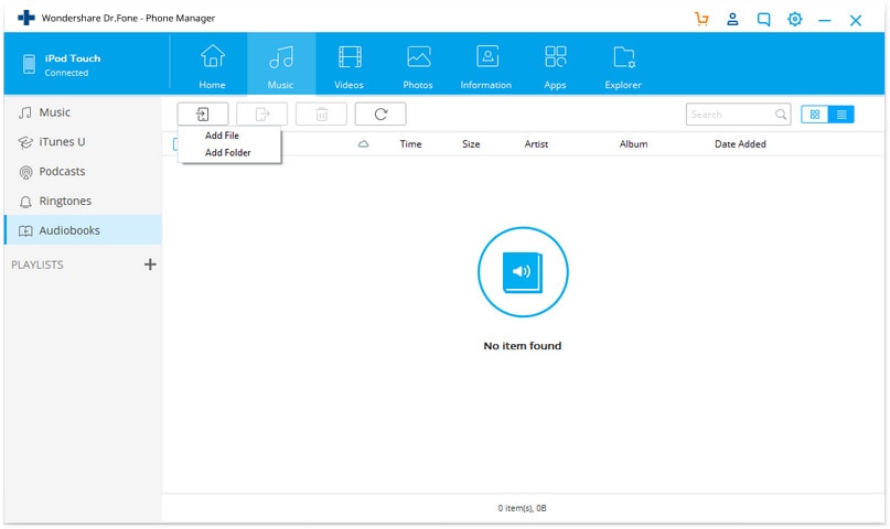 Overfør lydbøger til iPod ved hjælp af DrFoneTool - Phone Manager (iOS) - Tilføj lydbøger til iPod