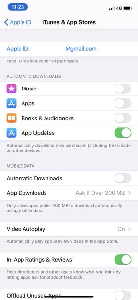 configuración de iTunes y tienda de aplicaciones