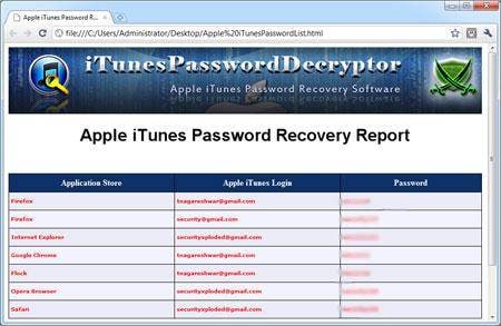 iTunes biztonsági mentési jelszó - helyreállított jelszavak listája