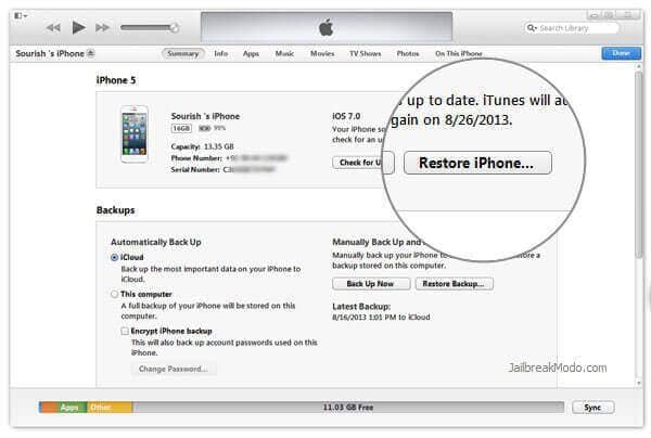 iTunes를 사용하여 iPhone 7 공장 초기화