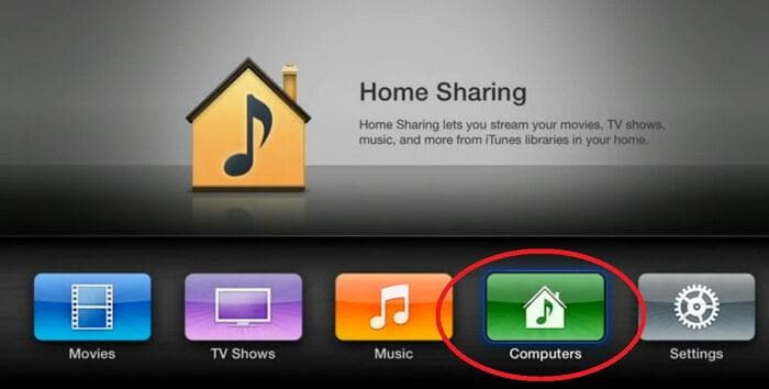 홈 공유 tv-Apple TV에서 컴퓨터 선택