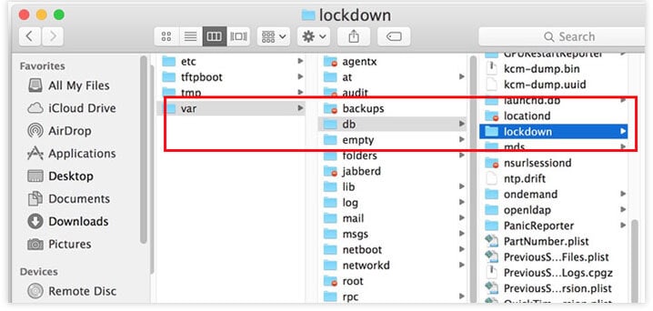 nulstil lockdown-mappen mac