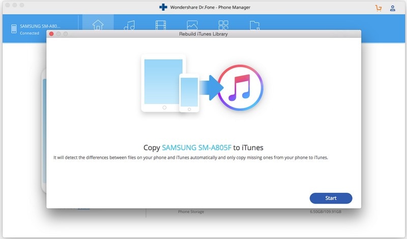 μεταφορά μουσικής από το Android στο iTunes-click start