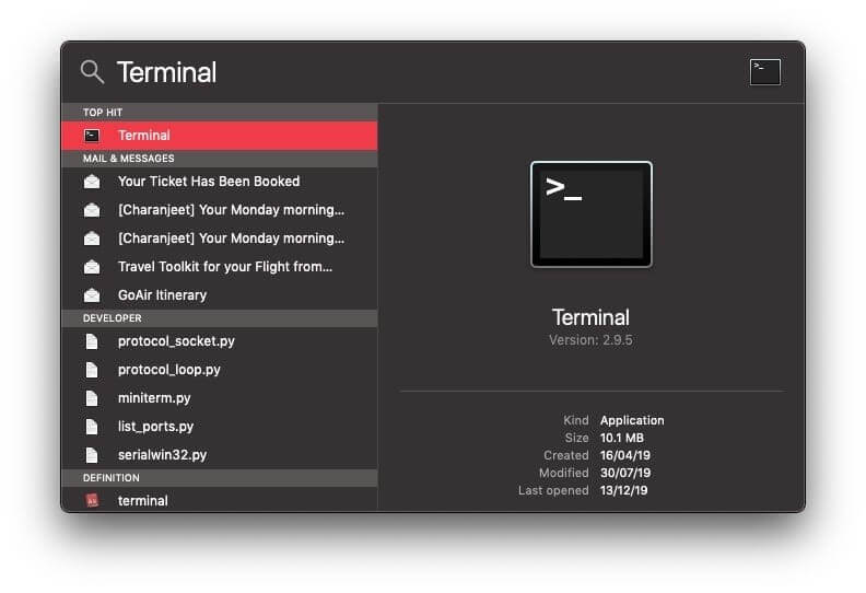 افتح Terminal على mac