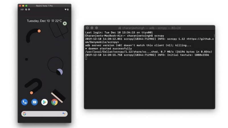 zrcadlit android na mac pomocí scrcpy