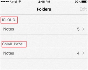Sådan overfører du noter fra iPhone til iPad ved hjælp af iCloud - trin 3: Gå til Noter på iPhone