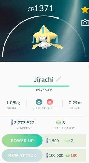 pokemon go jirachi tilastot