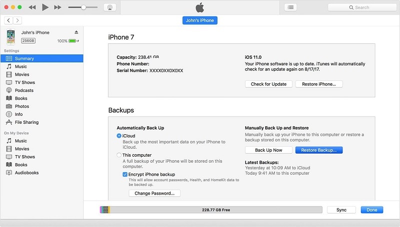 Gjenopprett iTunes Backup