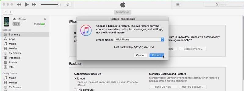 Velg iTunes Backup to Restore