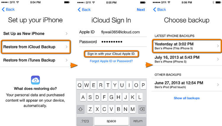 Ανάκτηση διαγραμμένων μηνυμάτων iphone από το iCloud backup