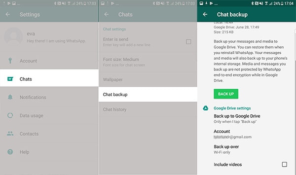 Android WhatsApp-back-upinstellingen