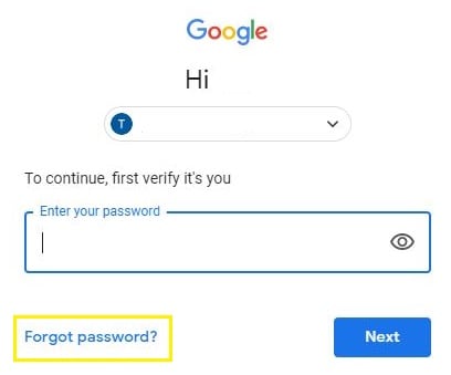 gmail glemt passord