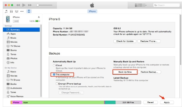 restaurar los contactos del iPhone desde la copia de seguridad de iTunes