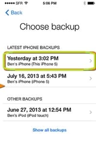 iPhone-foto herstellen-Kies uw back-up en herstel