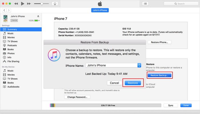 gjenopprett iphone xs fra itunes backup