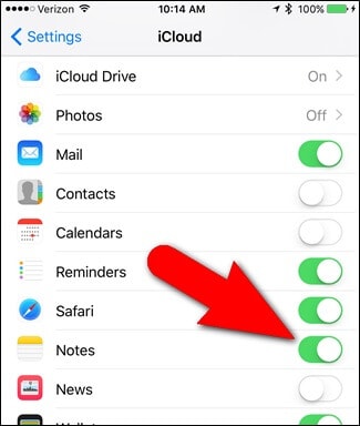 حفظ الملاحظات الجديدة على icloud