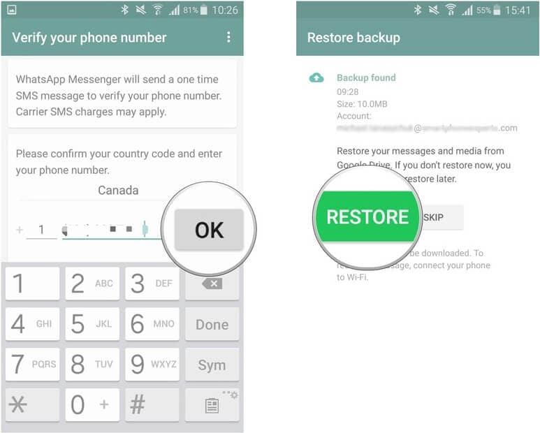installer appen på nytt for å se slettede whatsapp-meldinger på Android