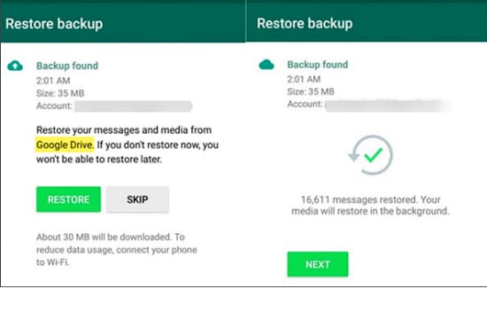 WhatsApp GB herstellen naar nieuw apparaat