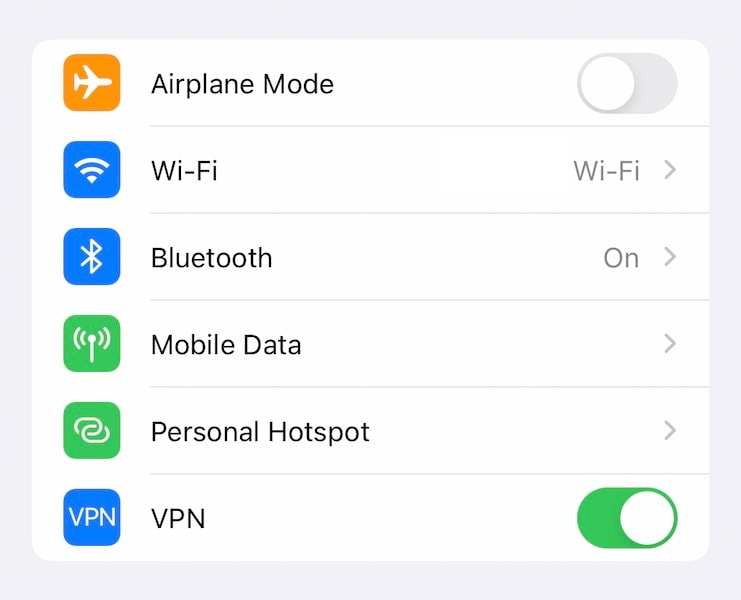wyłącz VPN w iOS
