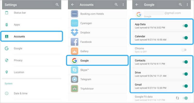 back-up Samsung-telefoon naar Google-account - stap 3