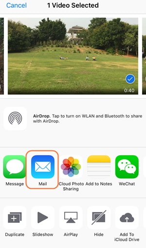 通过电子邮件发送 iPhone 视频 - 选择邮件应用程序