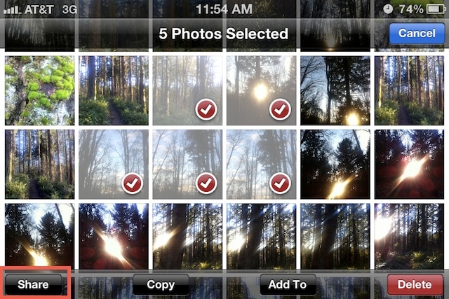 transfira fotos do iPad para o PC usando o e-mail - passo 1: insira o rolo da câmera e selecione as fotos