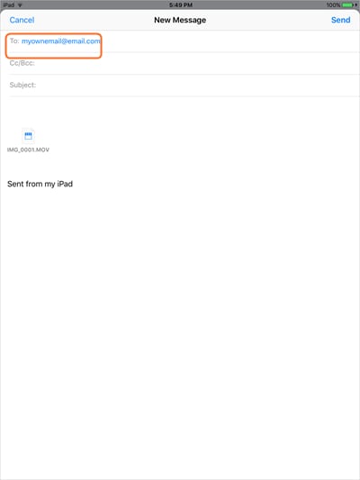 Přenos souborů z iPadu do PC pomocí e-mailu – Odeslání e-mailu
