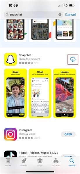 snapchat uygulamasını yeniden yükle