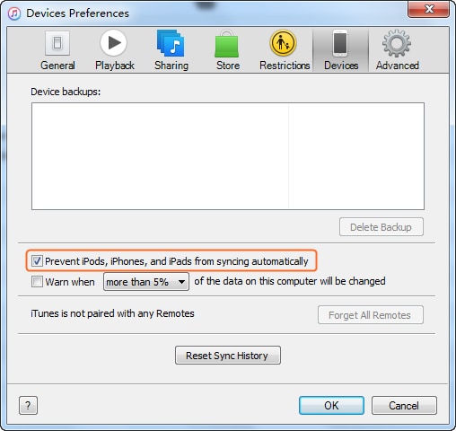 Overfør iPad-billeder til SD-kort - Deaktiver automatisk synkronisering af iTunes