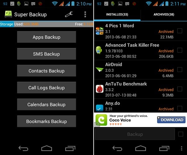 beste backup-appen for Android