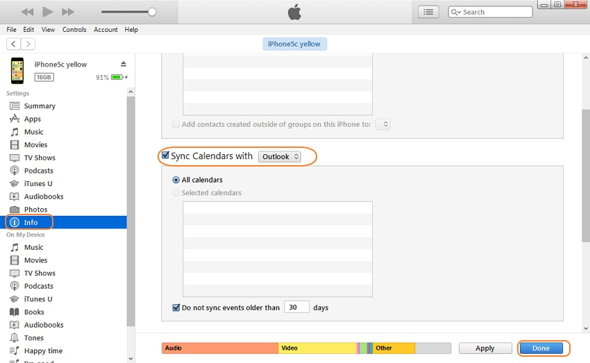 مزامنة iCal مع iphone - الخطوة 3 لمزامنة iCal مع iPhone باستخدام iTunes