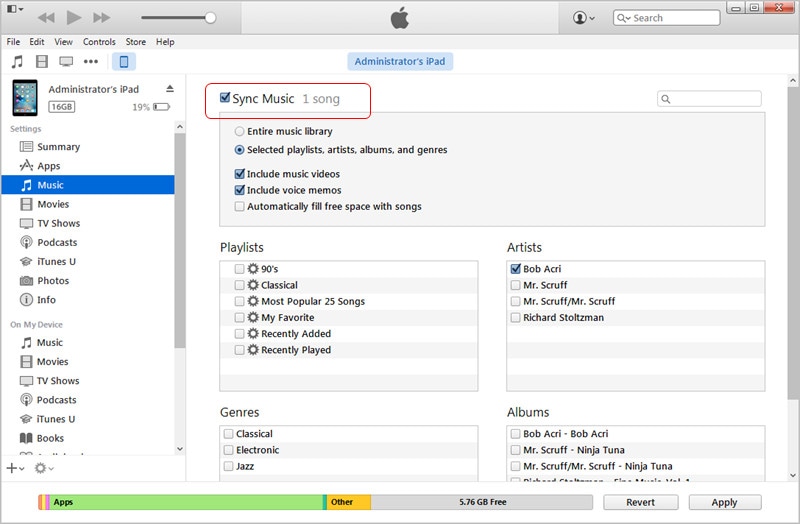 Transferir MP3 a iPad con iTunes: Sincronizar iPad con iTunes