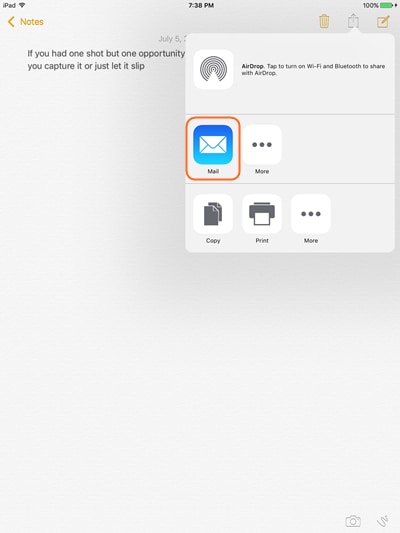 Hur man överför anteckningar från iPad till dator med e-post - Tryck på Dela-ikonen