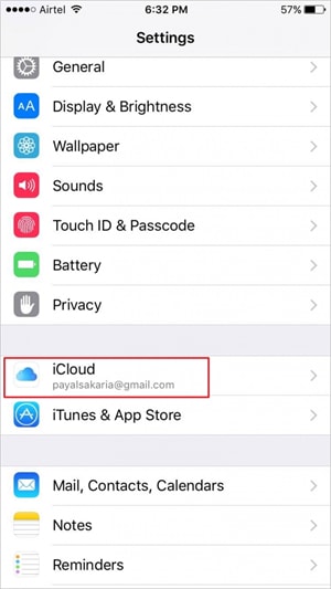 Come trasferire note da iPhone a iPad utilizzando iCloud - passaggio 1: seleziona iCloud