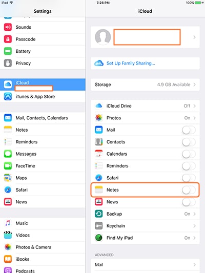 Hur man överför anteckningar från iPad till dator med iCloud - Tryck på Inställningar