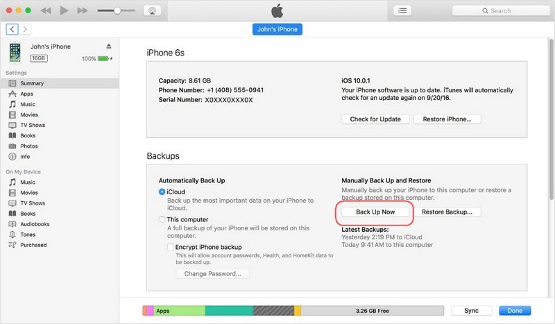 Overfør alt fra iPhone 6 (Plus) til iPhone X/iPhone 8 (Plus) med iTunes