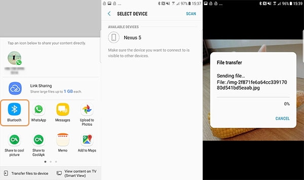 transferir música do Android para o Android - use Bluetooth