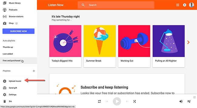 transferir músicas do Android para o Google Play Music aberto no Android