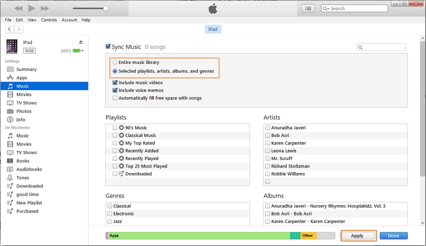 Přeneste hudbu z počítače do iPadu pomocí iTunes