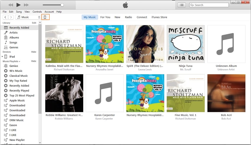 Vyberte iPad Music Library