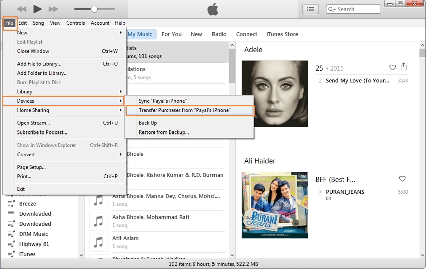 Přeneste hudbu z iPhone do iPhone pomocí iTunes-krok 2