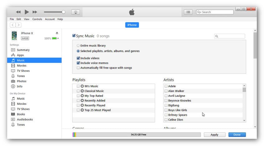 overføre musikk fra mac til iPhone XS (Max) - musikkalternativ