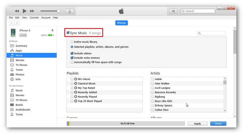 synchroniseer muziek van itunes naar iPhone XS (Max) - bevestig muzieksynchronisatie