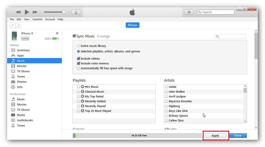 transferir música do mac para o iPhone XS (Max) - confirme a sincronização de música