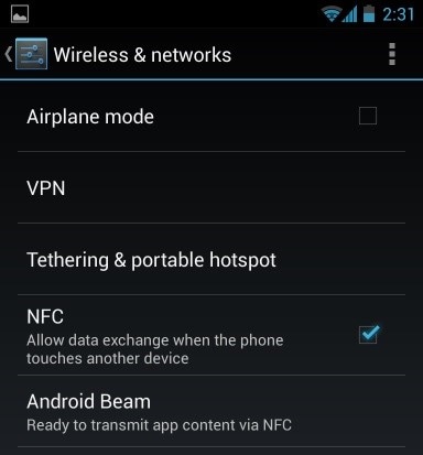 Overdracht van gegevens van Android naar Android met NFC-enable NFC