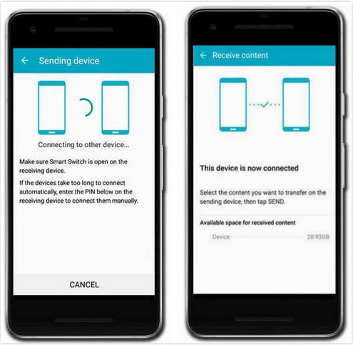 Como transferir fotos do Android para o Android por dispositivo de envio e dispositivo de recebimento Smart Switch-set