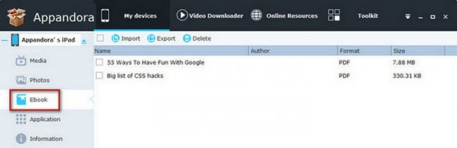 Överför PDF från iPad till PC med Appandora - Välj PDF-filer