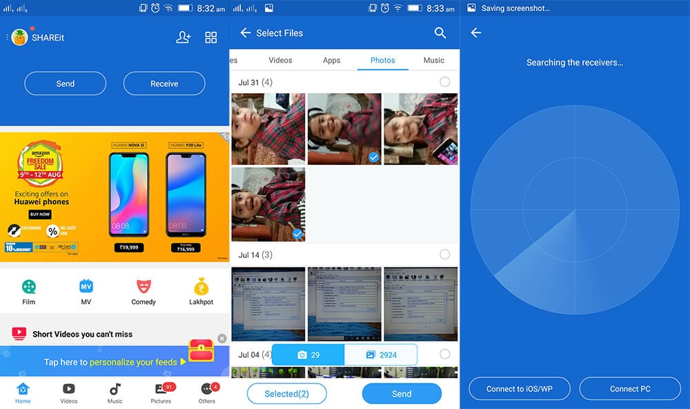 använd shareit för att överföra Android-bilder till iPhone XS (Max)